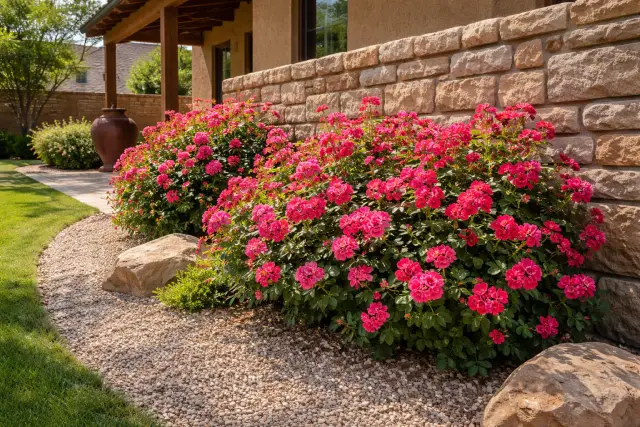 Knock Out Roses backyard of Southwest home Care of Knock Out Roses