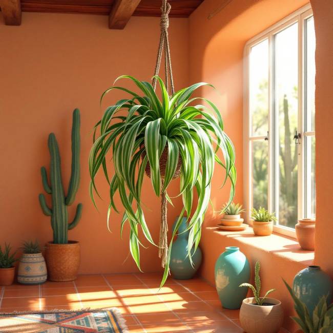 Spider Plant in a Hanging basket Pet Safe Indoor Plants for Southwest Homes