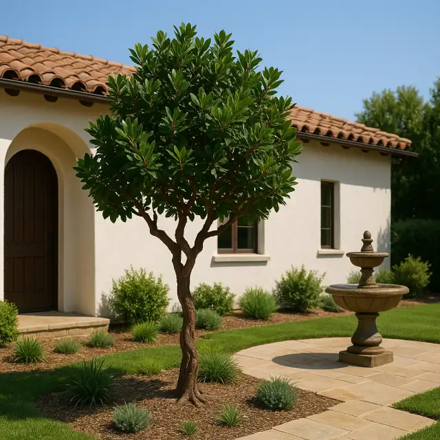 Arbutus Unedo Strawberry Bush in backyard Arbutus Unedo Strawberry Bush