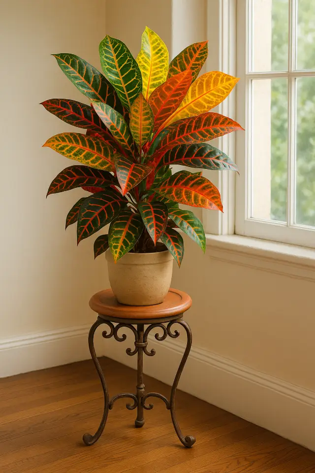 Croton Plant in a Pot on a Stand Croton Plants Indoors