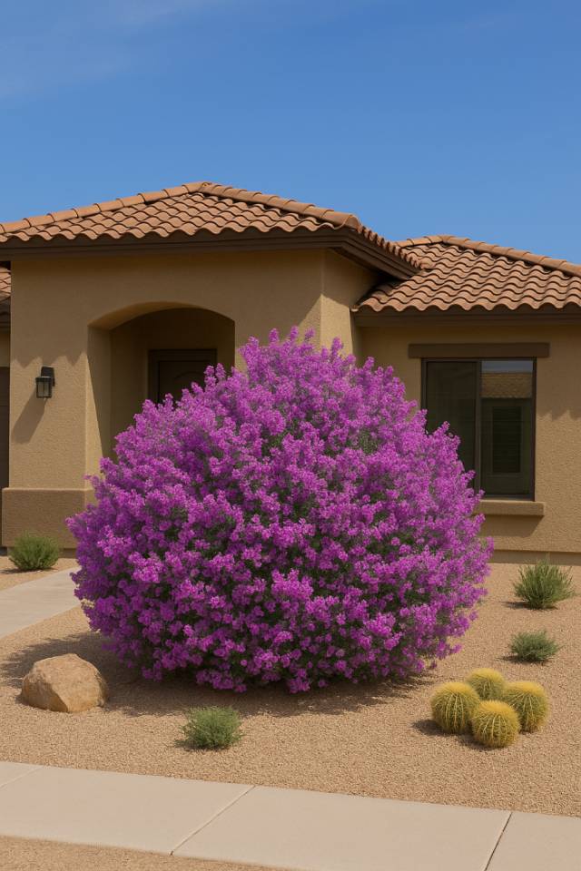 Nice blooming Texas sage in front of a Home Texas Sage Bush