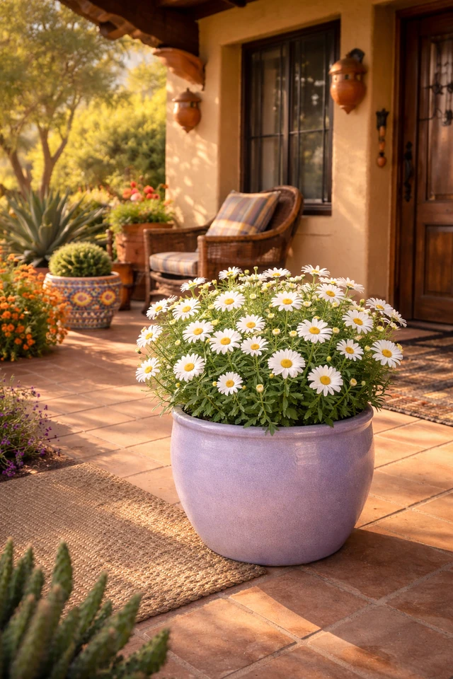 Marguerite daisies in front porch Marguerite daisies in front porch
