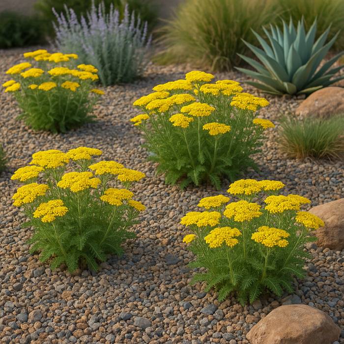 Yellow Yarrow in a Xeriscape Design Yarrow Plant Pictures Landscape