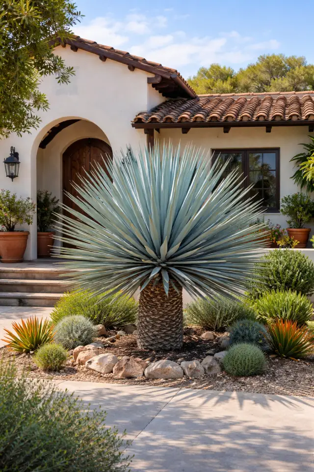 Blue Yucca in front of Spanish Home Blue Yucca rigida