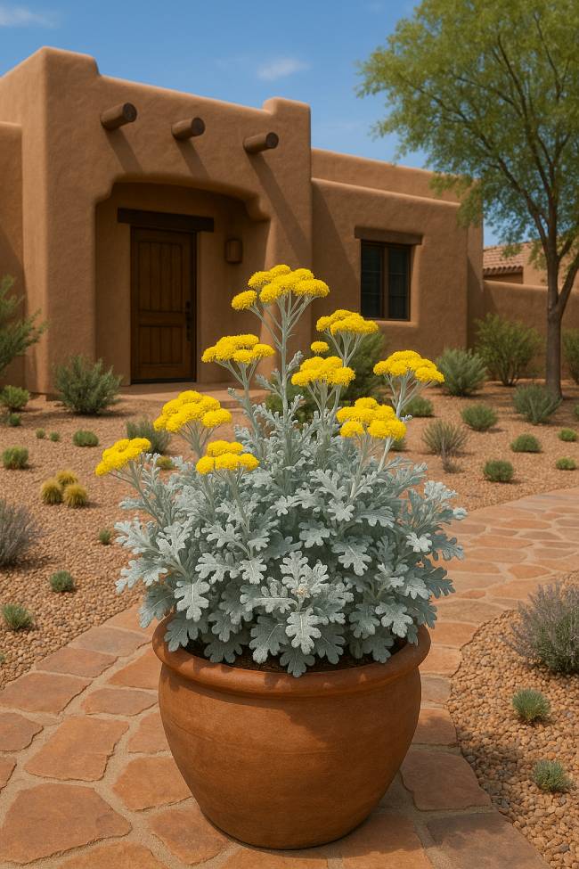 Dusty Miller plant blooming in a large pot Dusty Miller Plant Care