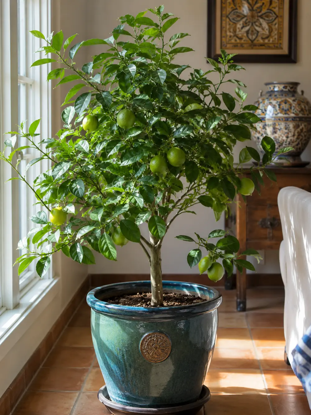 Mexican Lime Tree inside a home. Mexican Lime Tree indoors