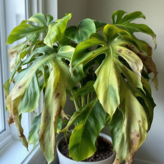 droopymonsteraoverwateredindoorplant2 Guzmans Garden Centers How to fix overwatered plants