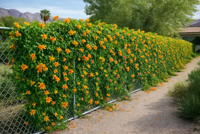 Trumpet vines on a chain link fence How to Care for Trumpet Vines