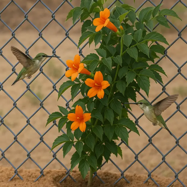 Hummingbirds flying around Trumpet vine Hummingbirds flying around Trumpet vine