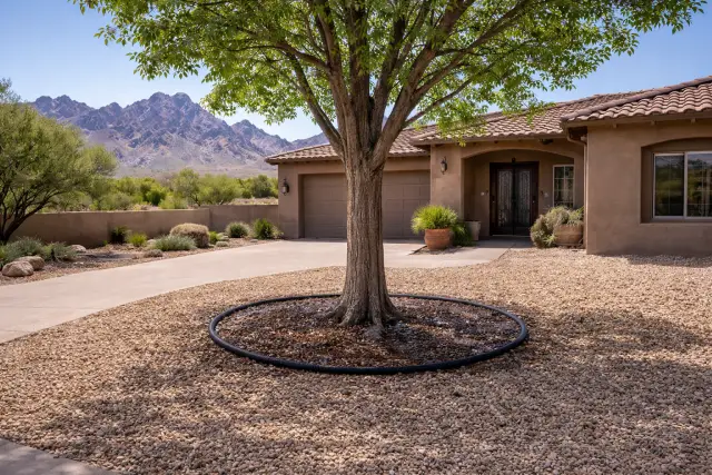 Soaker hose around Ash tree to save water Saving Water in the Southwest