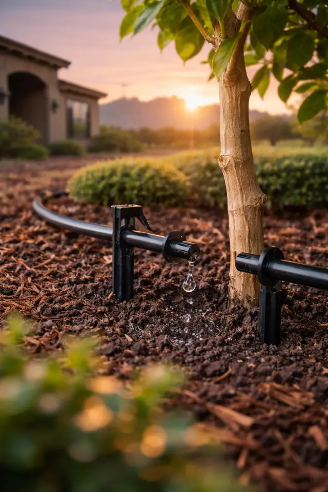 Drip System watering Plants Saving water in the Southwest