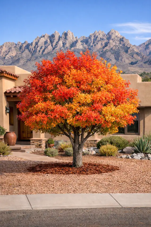 Mulch surrounding this Chinese Pistache tree Mulch surrounding this Chinese Pistache tree
