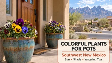 Colorful plants for pots at a Las Cruces home with the Organ Mountains